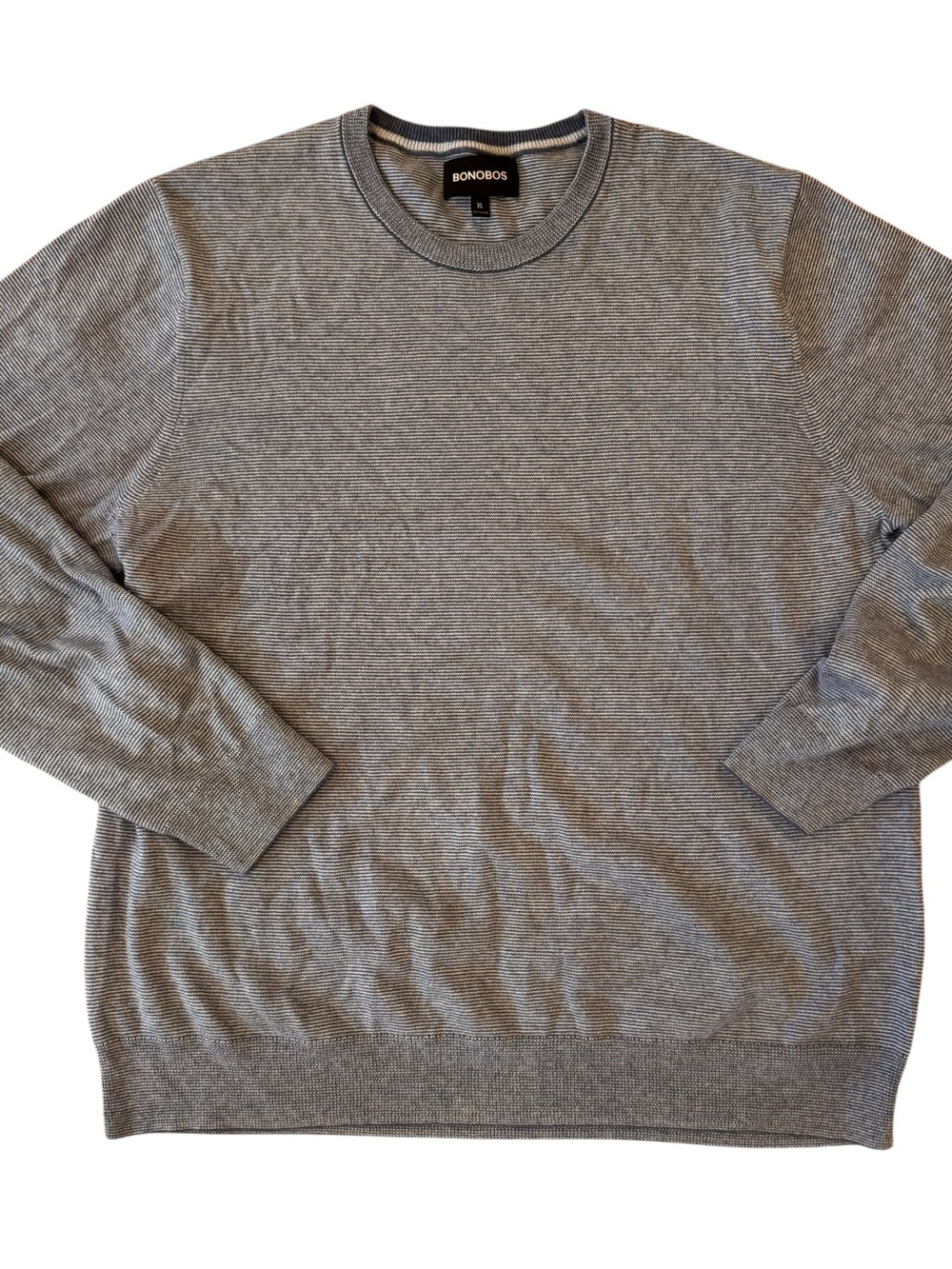 Bonobos Men’s Cashmere Blend Sweater Crewneck Blue Cream Stripe Size XL